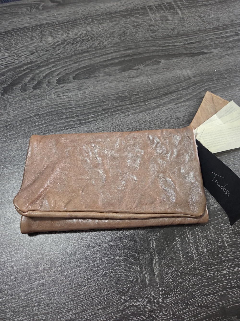 Soho Brown Fold-Over Leather Clutch